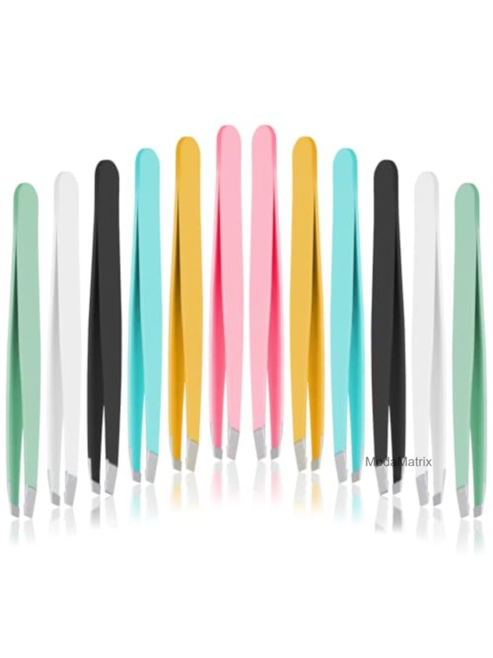 12 Pc Stainless Steel Eyebrow Tweezers Set Precision Slanted Tip for Facial Hair